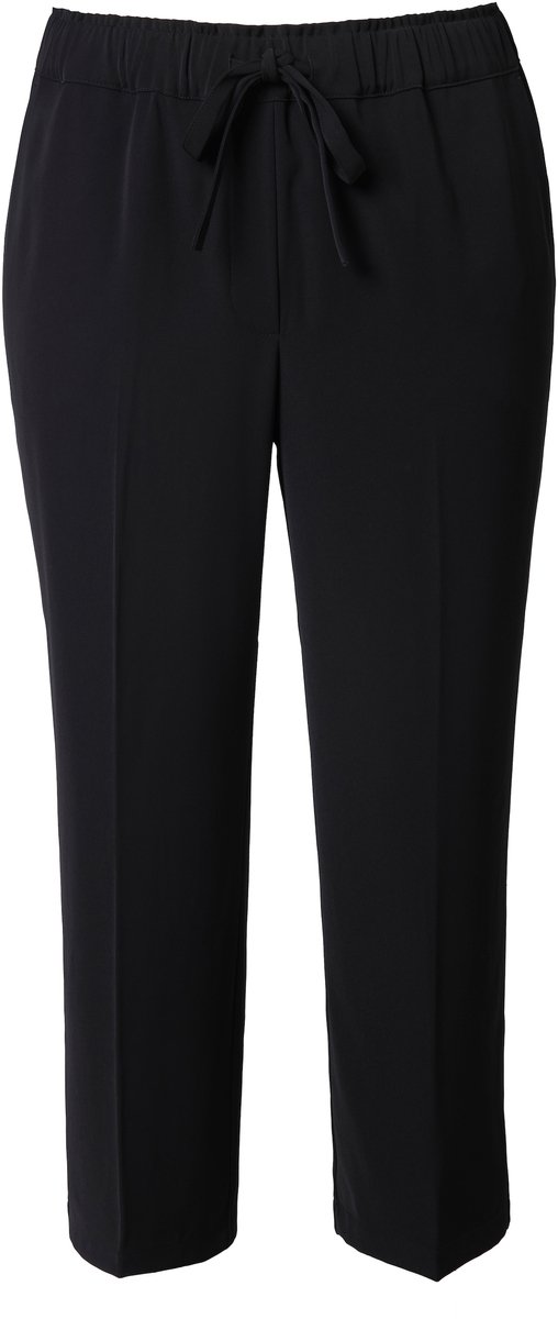 Ulla Popken - Dames - 7/8-broek persplooien elastische tailleband strikbandje - Zwart - Maat 48