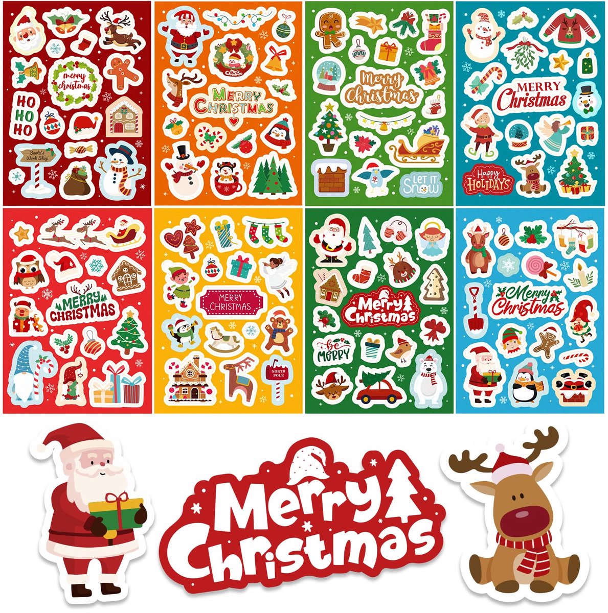 16 vellen kerststickers, zelfklevende papieren stickers voor knutselen, scrapbook, feesttas, kousenvullers, enveloppen, kaarten maken