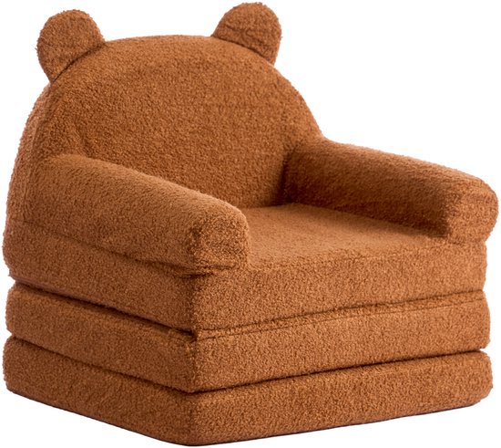 Canapé pliable 2 en 1 pour enfants avec accoudoirs, canapé doux en éponge 28D et polaire teddy, chaise pour tout-petit convertible en chaise longue, idéal pour lire ou jouer, taille moyenne, marron