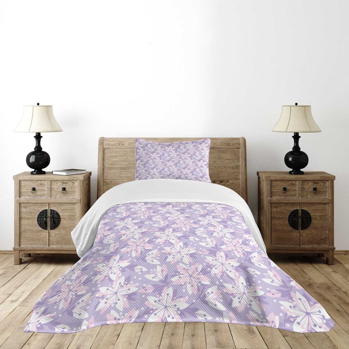 ABAKUHAUS Bloemen – Sprei-set 170x220 cm – pastel lavendel, 2-delig, met kussensloop