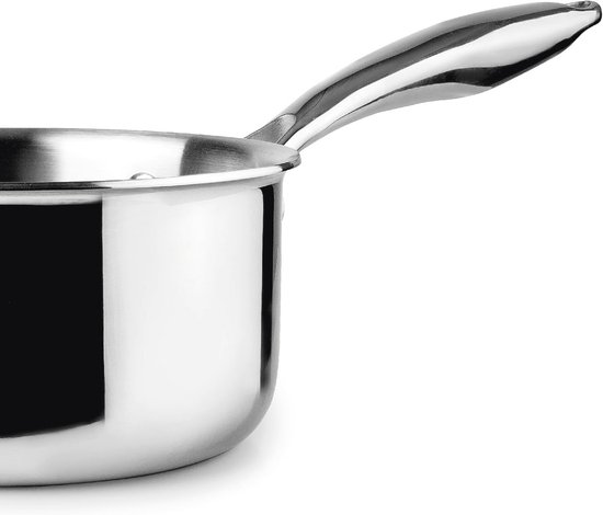 IBILI Drielaagse steelpan, natuurlijk, 16 cm, 1,5 l, roestvrij staal, geschikt voor inductie, zonder antiaanbaklaag