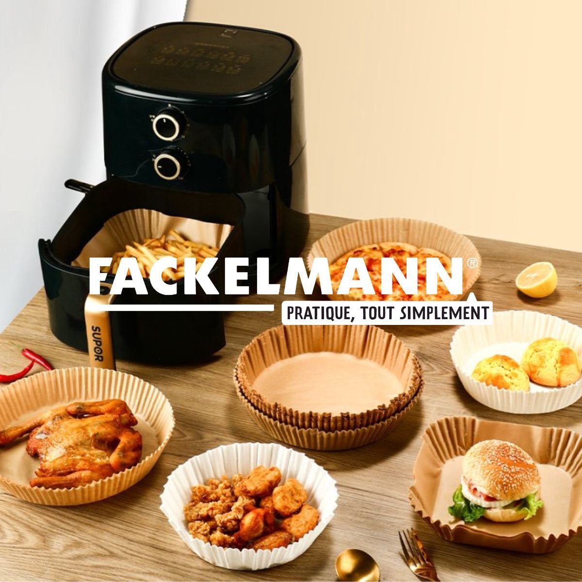 50 Papieren bakvormpjes voor airfryer vierkant 20 cm Fackelmann Diversen