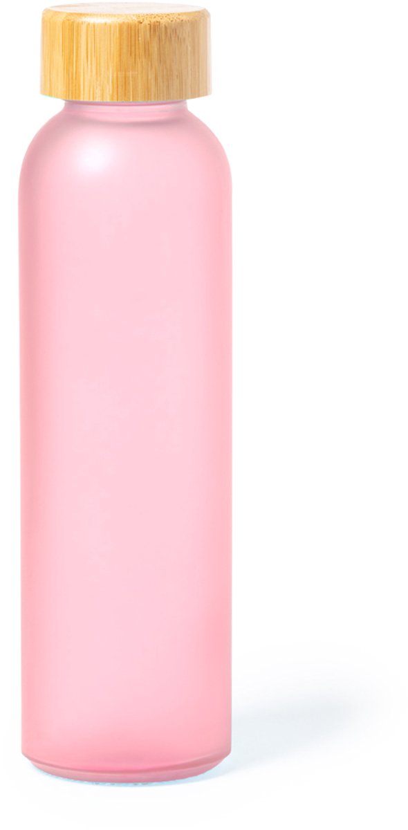 Sublimatie geschikte (mat) glazen fles - Roze - 500ml - bamboe schroefdop