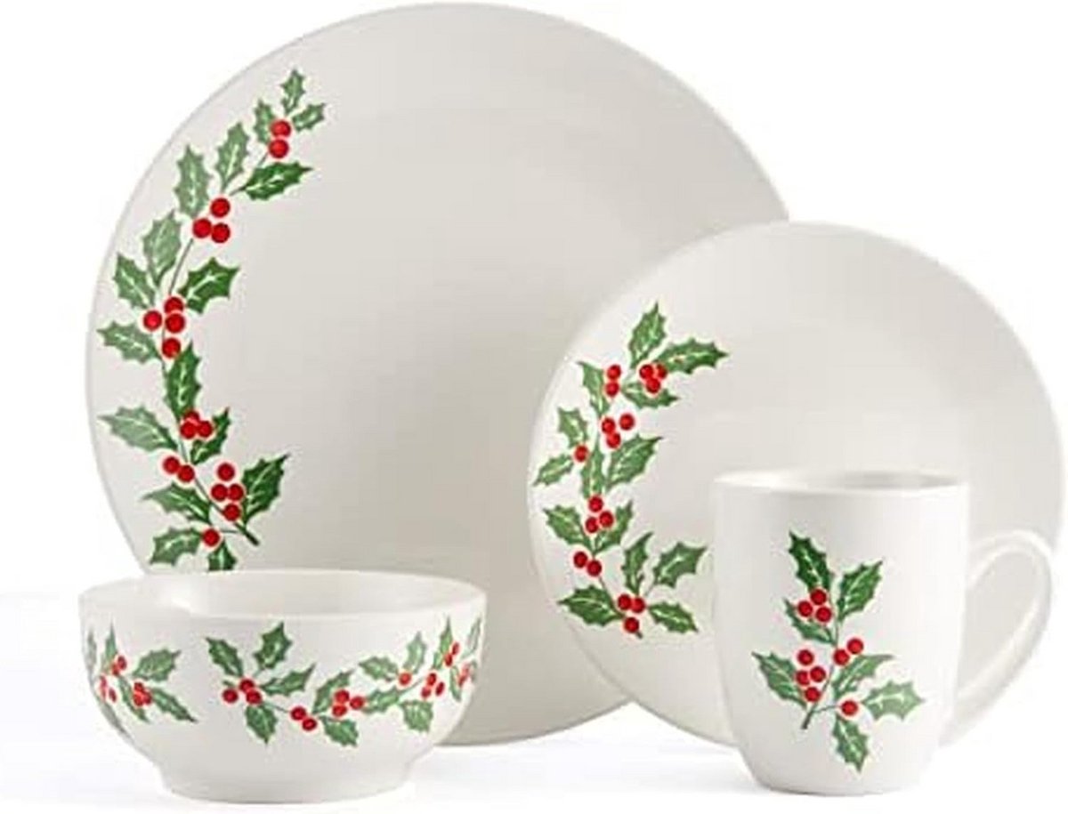 16-delige Servies Set voor 4 - Multicolor met Feestelijke Ontwerpen