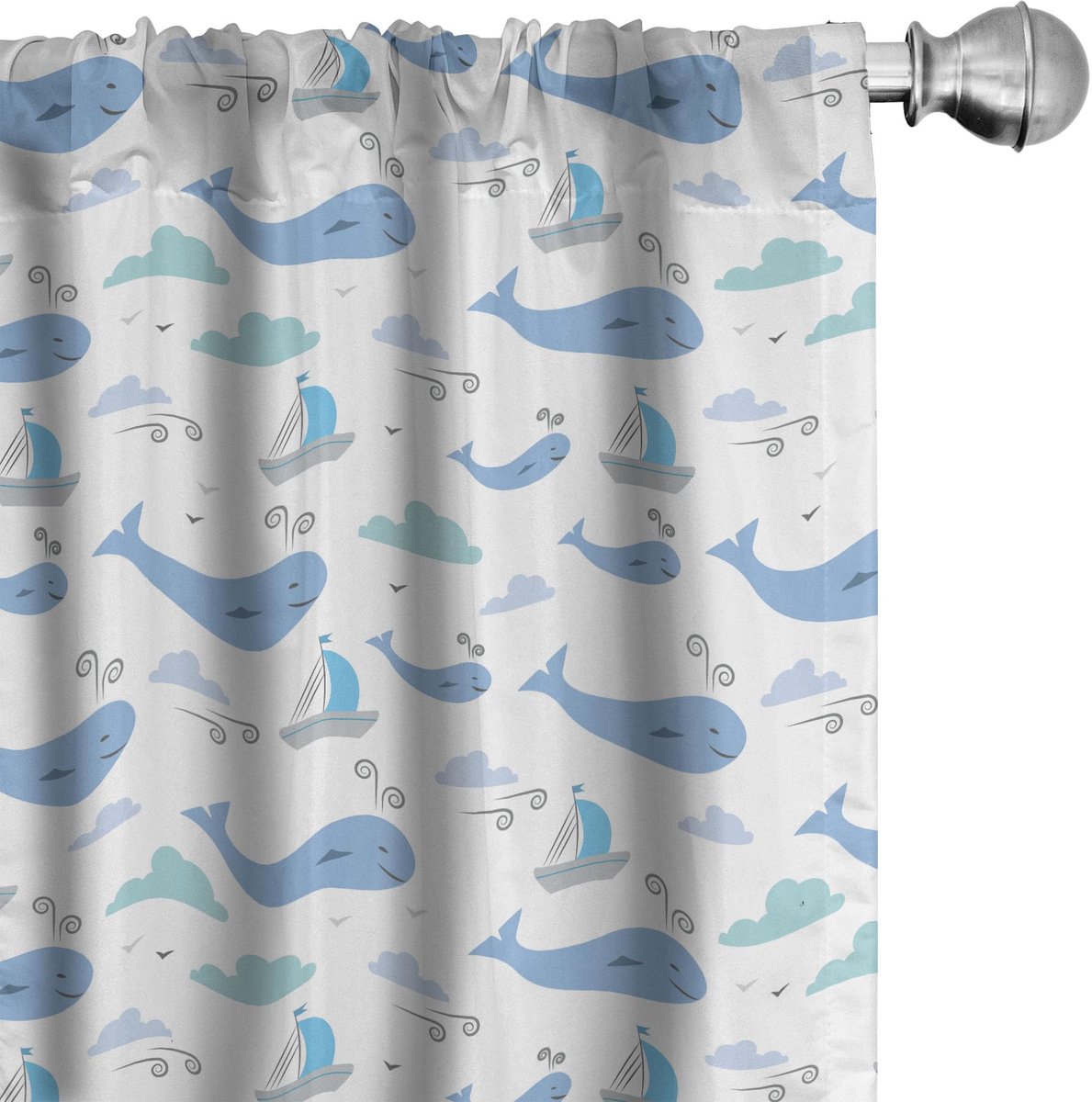 ABAKUHAUS Wal Gordijnen – 2x75x175 cm – Zeeleven – Mikrofaser Pale Grau