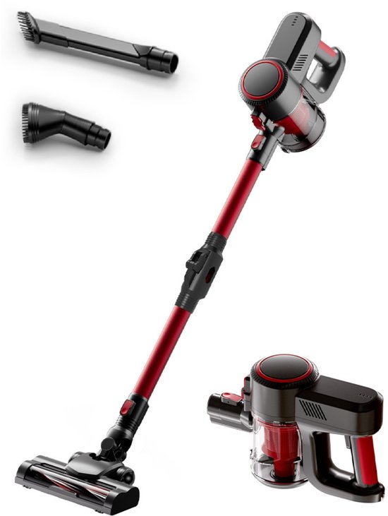 Gloovon® Steelstofzuiger Draadloos - Tegen Dierenharen - 2-in-1 Kruimelzuiger - Lichtgewicht 2KG - Voor Harde Vloeren - Rood