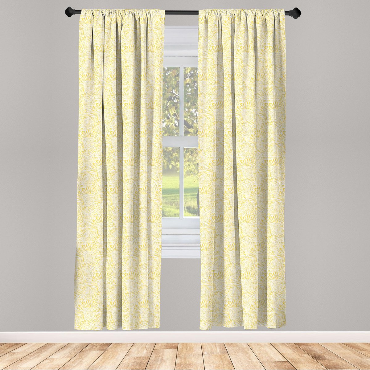 ABAKUHAUS Geel-Wit Gardijnen – 2x75x225 cm – Microfiber, halfdonker