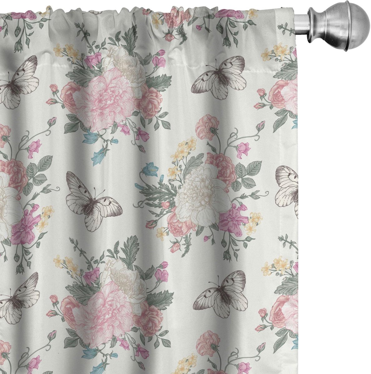 ABAKUHAUS Shabby Flora – 2-delige gordijnen 75x225 cm – mikrofaser Pale Pink Grün