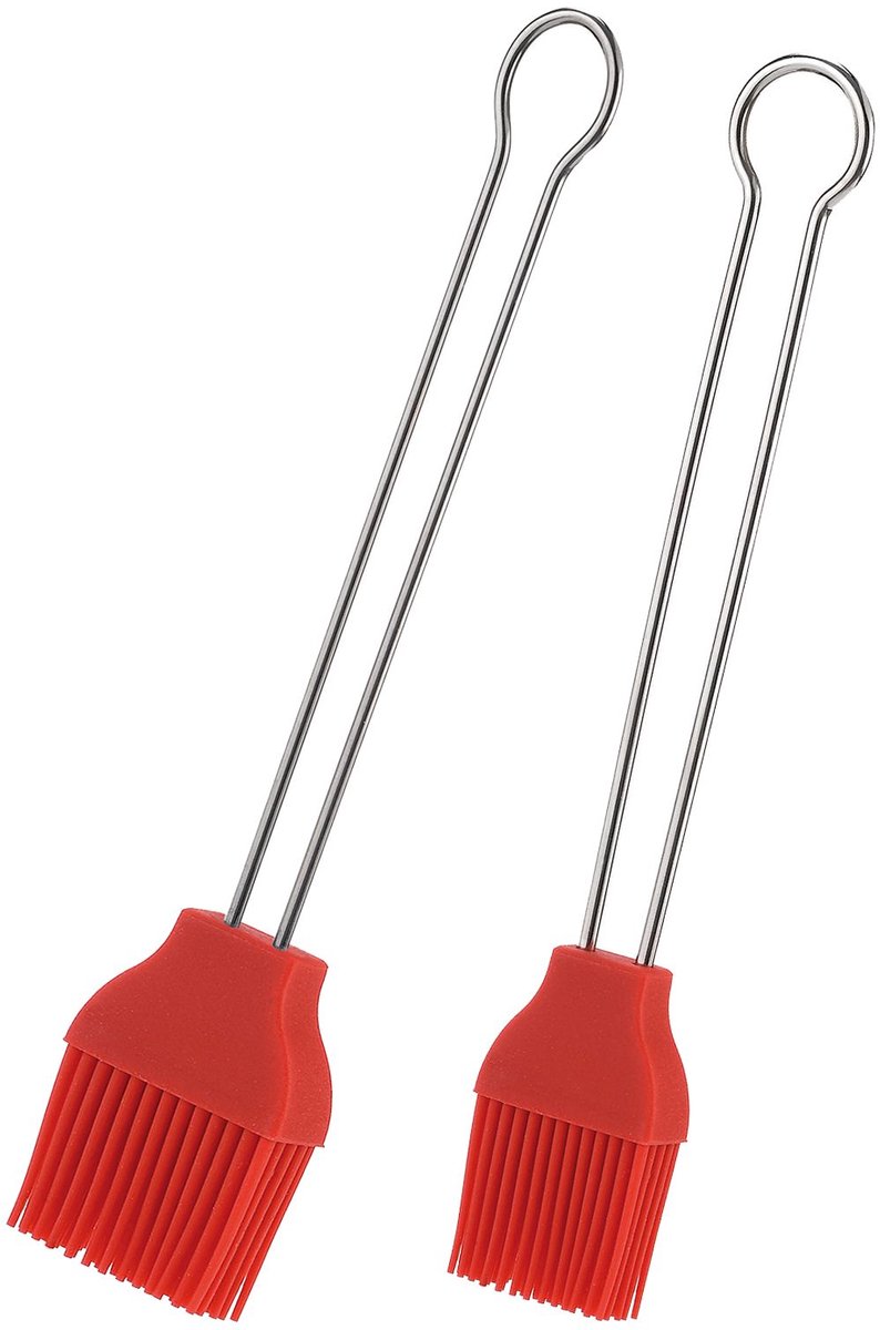 Westmark 2 Frituur- en Bakkwastel, Lengte: 20 cm/22 cm, Siliconen/Roestvrij Staal, Siliconen, Rood/Zilver, 154422E7