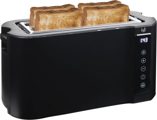 Foto: Groot zilver broodrooster met touchscreen en broodjeswarmer