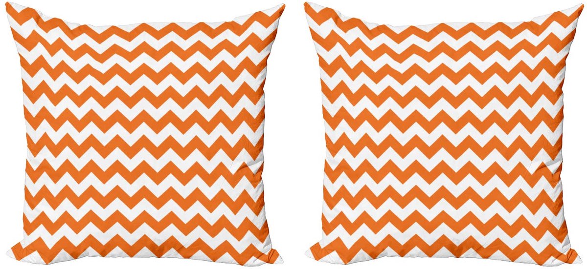 ABAKUHAUS Hoekkussenhoes Set – 2x40x40 cm – Dubbelzijdig bedrukt – Mikrofaser Oranje/Wit