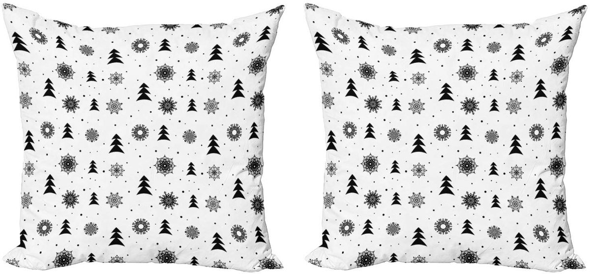 ABAKUHAUS Nordic Kussenhoes Set – 2x 40x40 cm – Dubbelzijdig Print – Zwart/Wit Wit Zwart