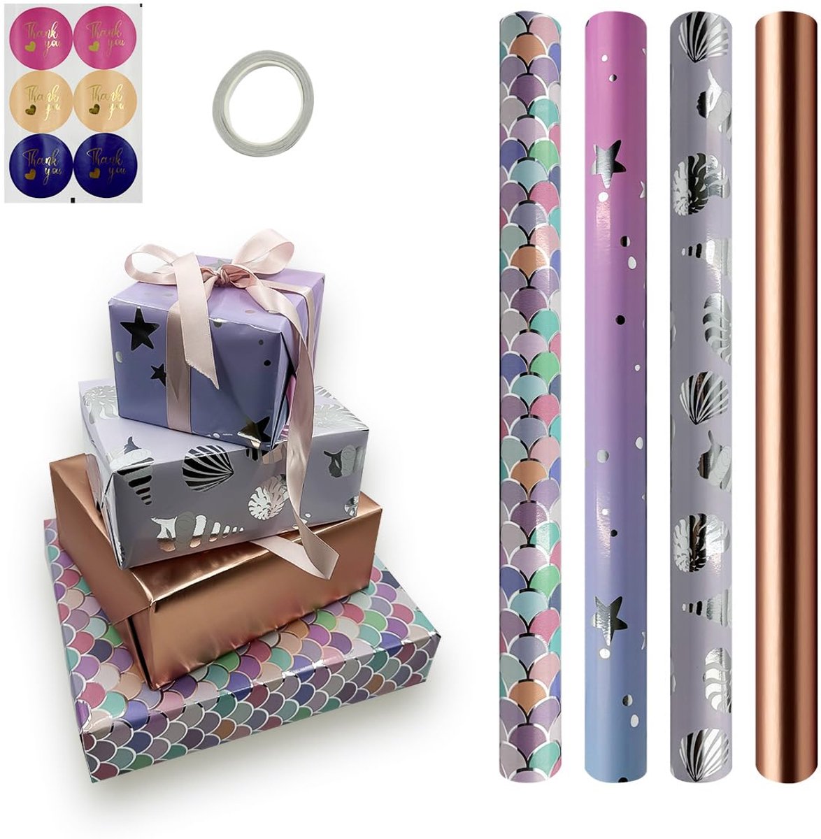 IMPERATORIS® Festival-Cadeaupapier - Inpakpapier - Perfect voor Alle Feestelijke Gelegenheden - Party Design - Duurzaam - Verjaardag - Veelkleurig - 4 Rollen