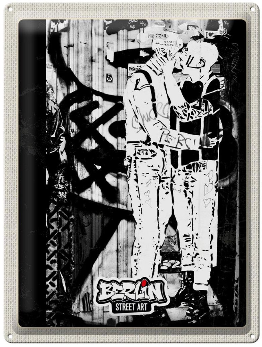Blechschild Reise 30x40cm Berlin DE Pärchen Graffiti