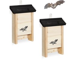 Vleermuiskast - set van 2 - hout - natuur-zwart