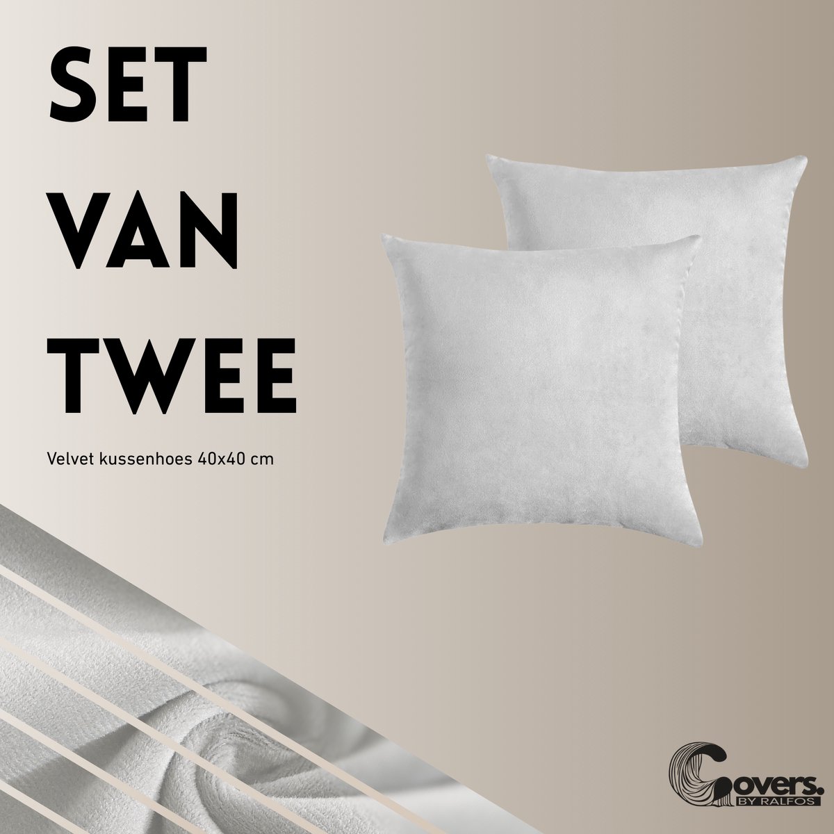 Covers By Ralfos - Set van 2 | Kussenhoes 40x40cm | Lichtgrijs Velvet | Kerstsfeer | Luxe Sierkussenhoes | Kerst | Zonder Vulling