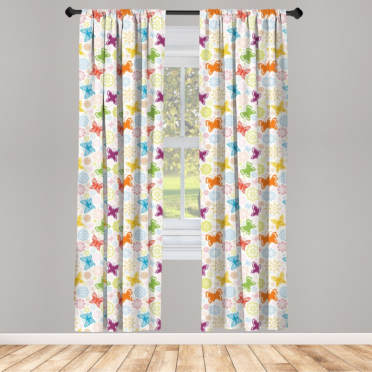 ABAKUHAUS Vlinderraamgordijnen – Meerkleurig 2-delige set – 75x175 cm – Roedezak