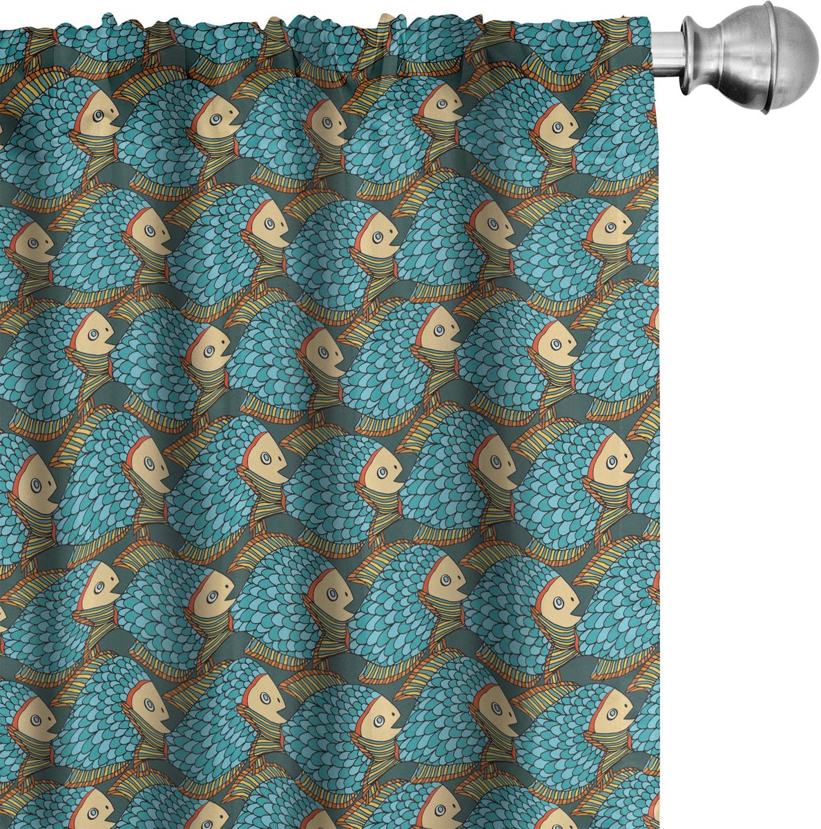 ABAKUHAUS – Gordijnen 2x75x225 cm – Vispatroon – Donker Turkoois
