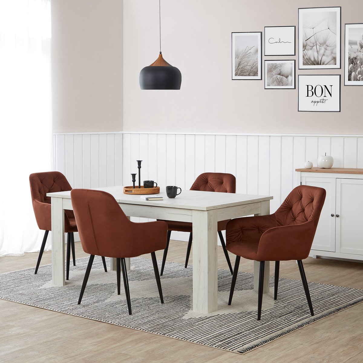 Homestyle4u Eettafel - 160x90 cm - Uitschuifbare Eetkamertafel - Massief hout - Wit