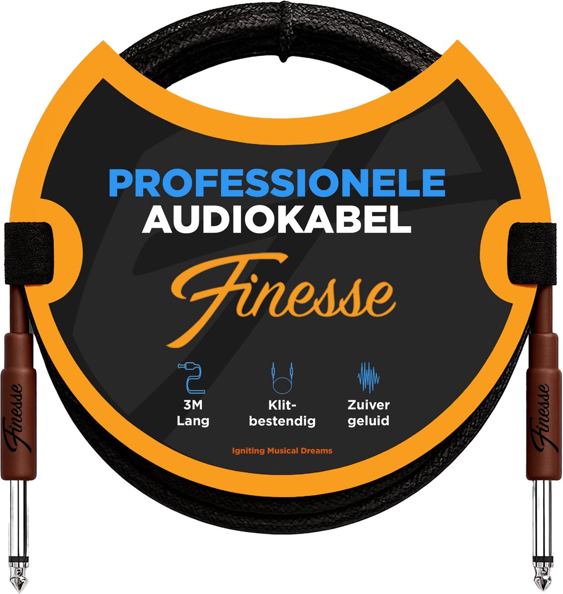 Finesse Gitaarkabel PRO - 300 cm - Jack 6.35mm - Audio Kabel - Instrumentkabel - Gitaar Kabel