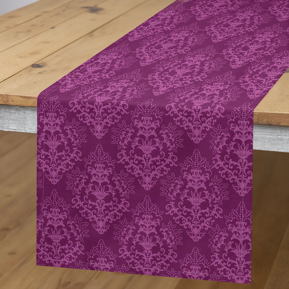 ABAKUHAUS fuchsie-damast tafelrunner – 40x180 cm – donker magenta