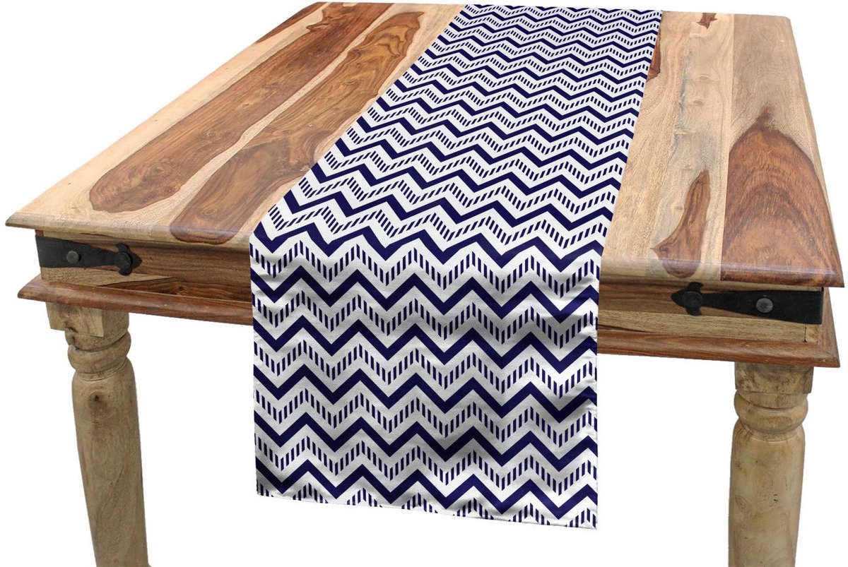 ABAKUHAUS tafelrunner – chevron-strepen 40×180 cm – marineblauw/wit – machinewasbaar