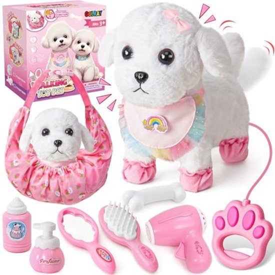Chien Jouet électrique Interactif Avec Kit Vétérinaire – Peluche Husky Qui Marche, Aboie, Remue La Queue, Avec Cage Et Déguisement Docteur, Cadeau 3-8 Ans
