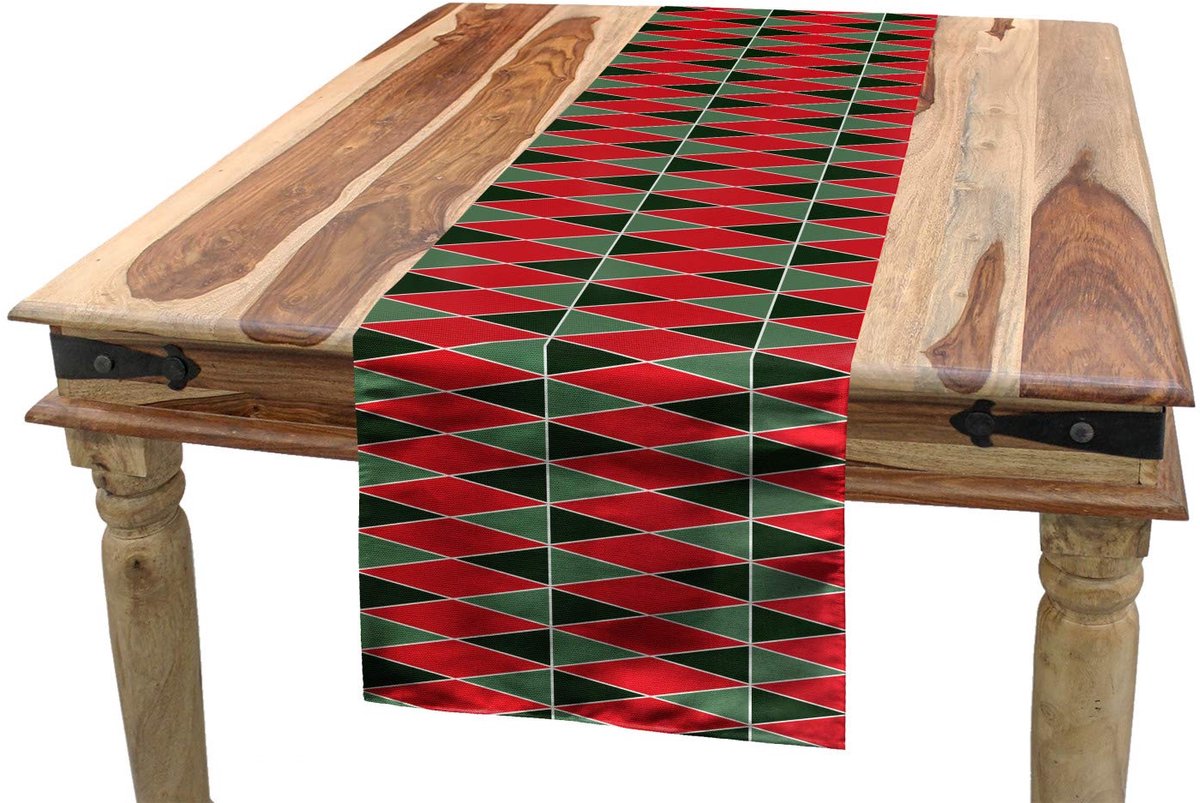ABAKUHAUS Geometrische tafelloper – 40x225 cm – amandelgroen/rood – Polyester