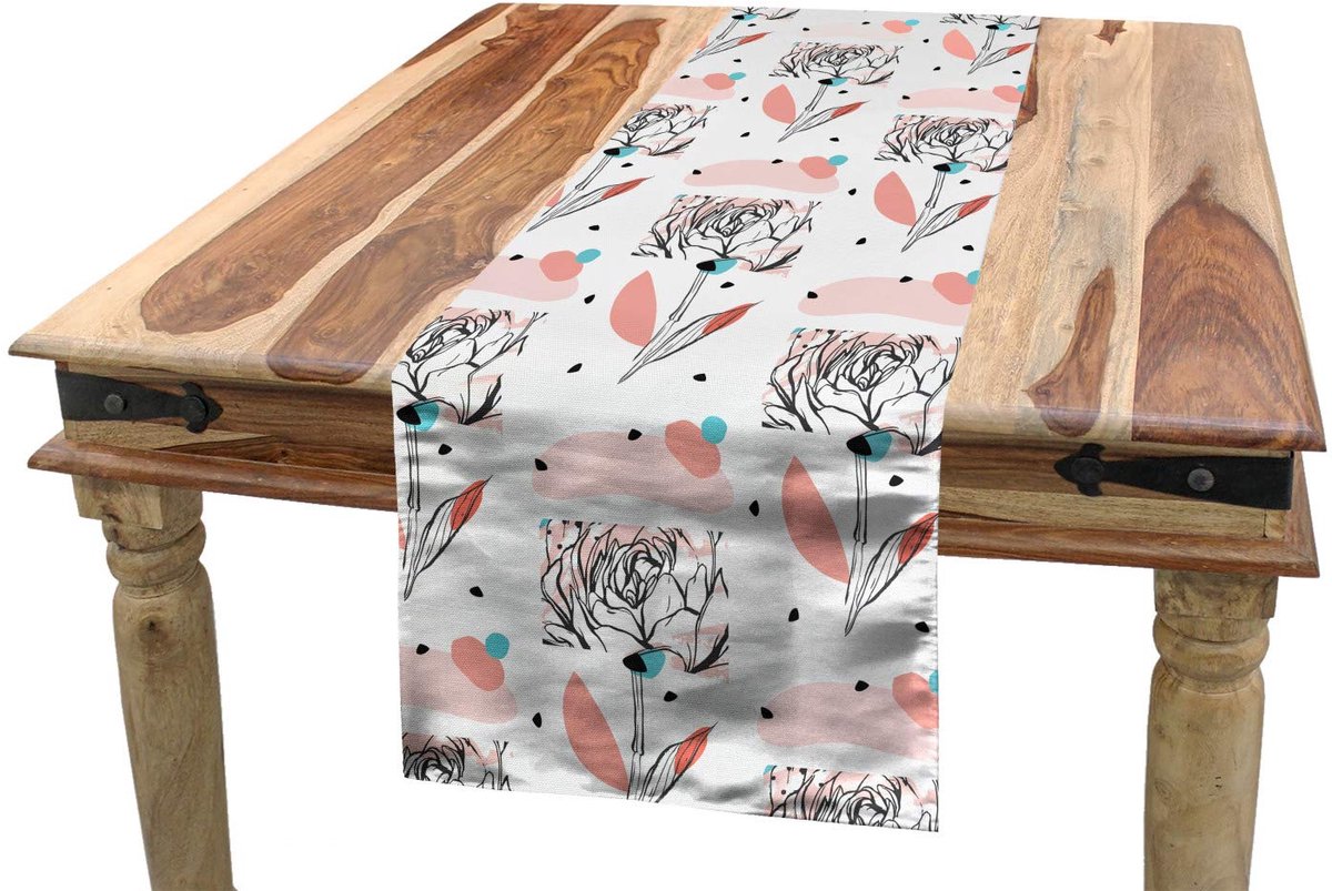 ABAKUHAUS Bloemen-tafelloper – Doodle pioen – 40x225 cm – Antraciet