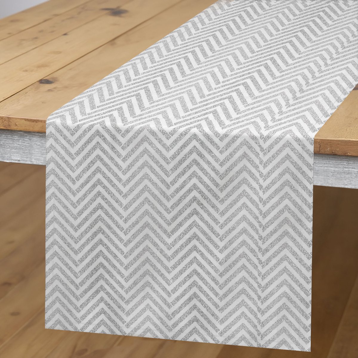 ABAKUHAUS Tafelloper – Grijs Chevron – 40x180 cm – Polyester
