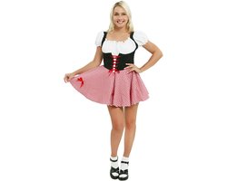 Zebra & Friends Sexy Heidi - Tiroler Dirndl - M - Roodkapje - Oktoberfest Dames - met Ritssluiting - Pofmouwen - Carnavalskleding - Maat 40 - Rood met Zwart