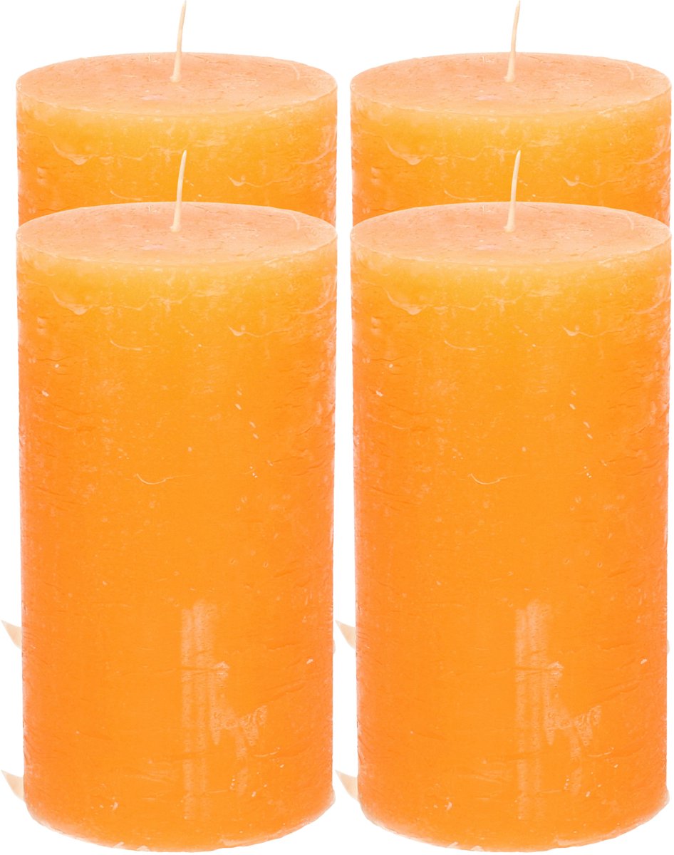 Atmosphera Stompkaars - 4x - oranje - 7 x 13 cm - cilinderkaars - rustiek model