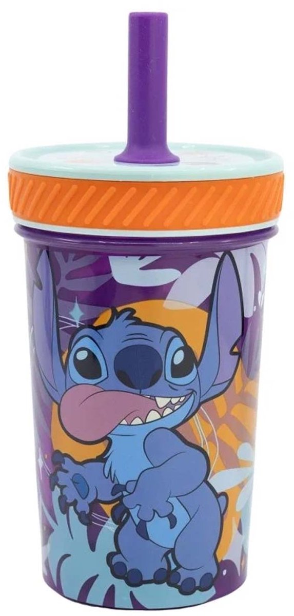 Disney, Beker 370 ml Stitch voor Kinderen Dropsafe met Rietje Collectie Aloha, Meerkleurig