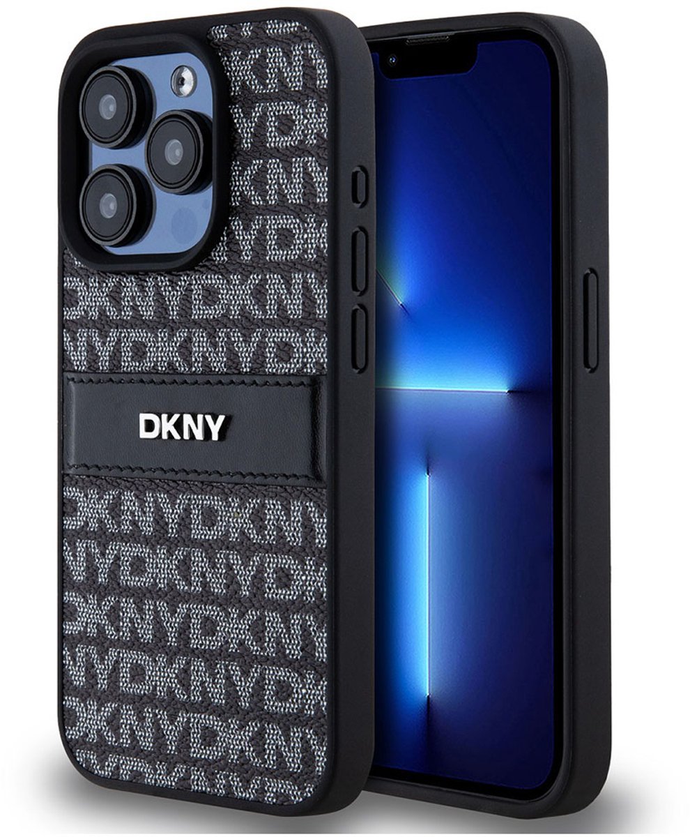 DKNY Textured Tonal Stripe Back Case - Geschikt voor Apple iPhone 15 Pro (6.1") - Zwart