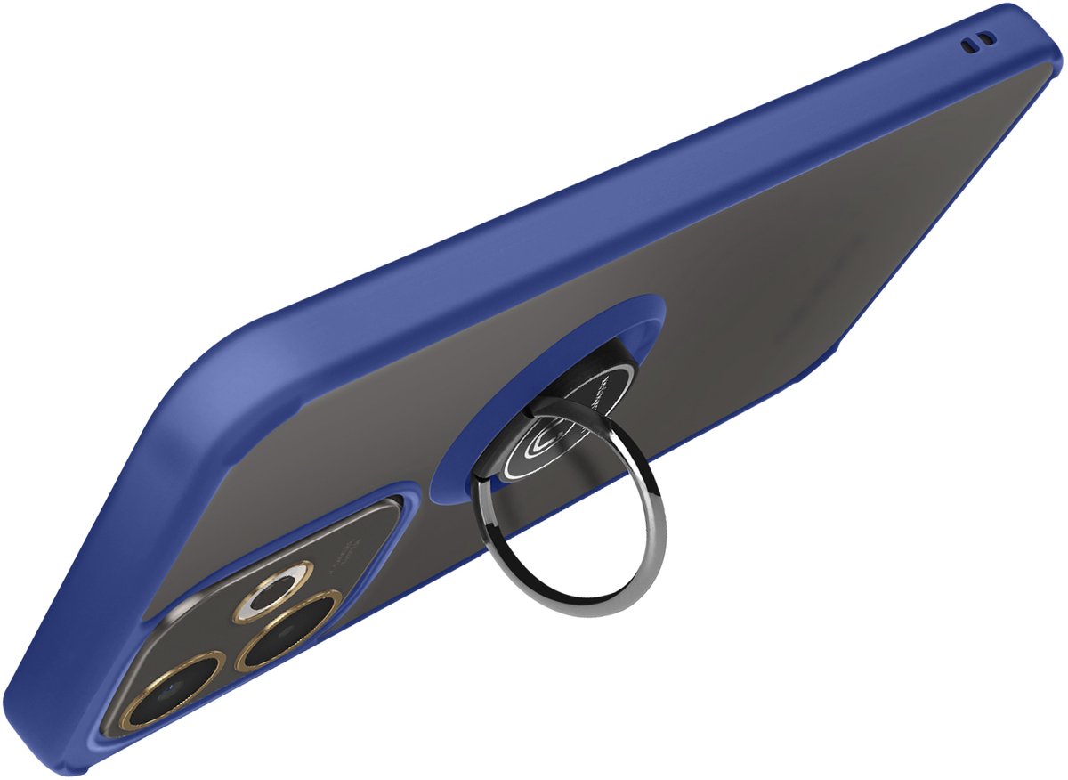 Avizar Hoesje Geschikt voor Oppo A5 Pro met Ringhouder en Magnetische Bevestiging, Blauw