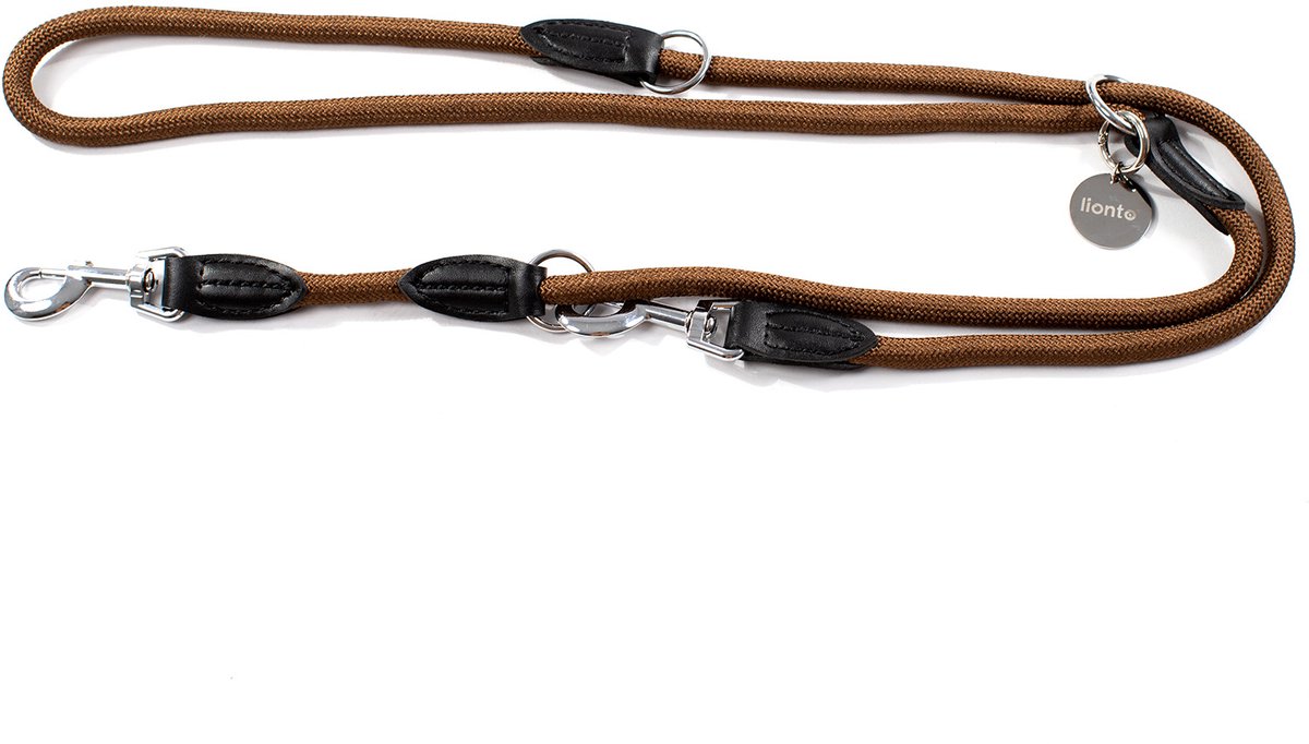 lionto verstelbare hondenriem 200 cm, weerbestendig nylon bruin