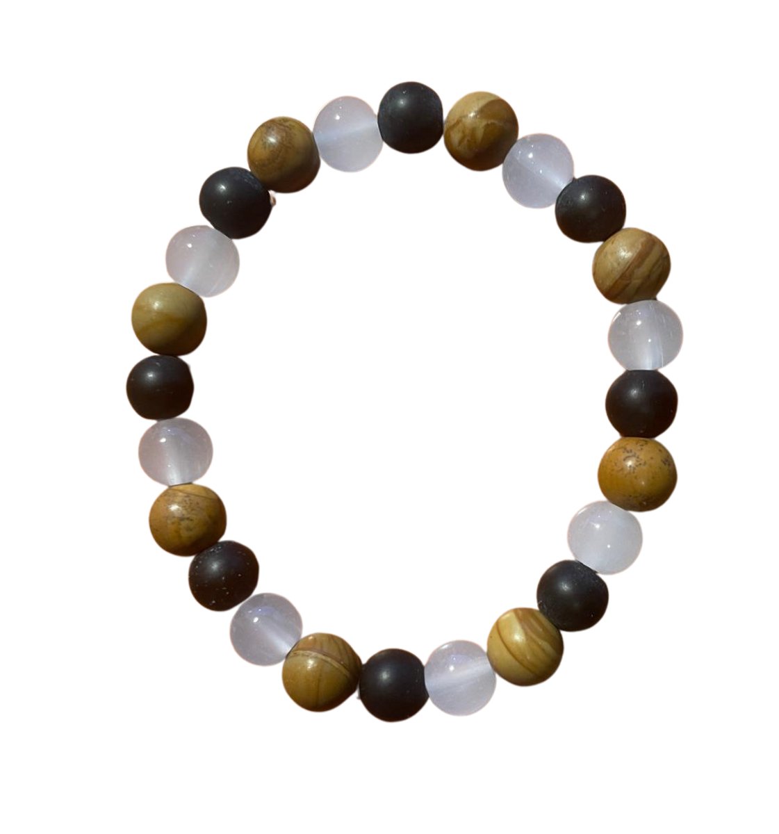 Protection & Clarit – Edelsteen Armband 8 mm – 18 cm – Zwarte Toermalijn, Palo Santo kralen & Seleniet
