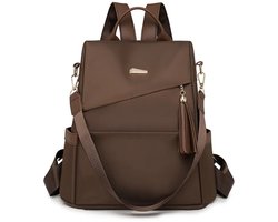 Nylon Dames Rugtas / Schoudertas – Anti Diefstal – Waterdichte & Slijtvaste Rugzak met Verstelbare Schouderbanden – Lichtgewicht Tas met Meerdere Vakken – 30×11×32 cm – Kleur Donker Bruin