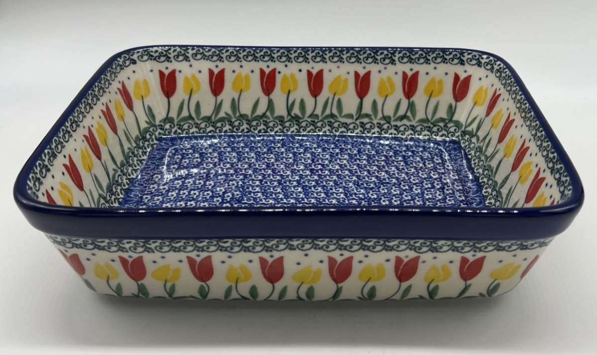 Bunzlau keramiek rechthoekige ovenschaal tulpen