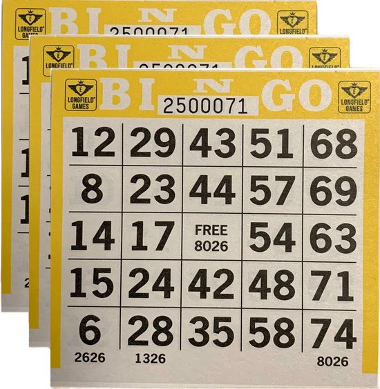 Set van 3 x 25 bingo kaarten - Bingo mapjes - Bingokaarten - Blok - 0 tot 75! - 75 vellen - Bingospel
