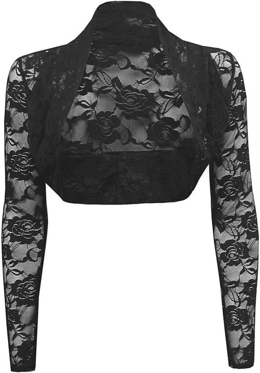 Lange Mouwen Kanten Bolero Voor Dames - Gebreide Cardigan met Bloemen