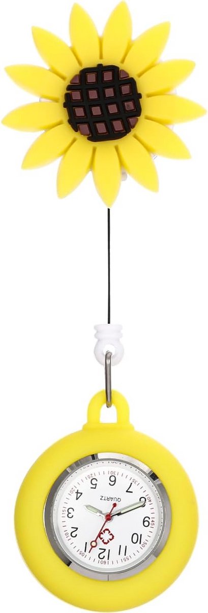 Intrekbaar Fob Horloge voor Verpleegkundigen - Clip-On Horloge met Lichtgevende Wijzers - Zonnebloem Decoratie