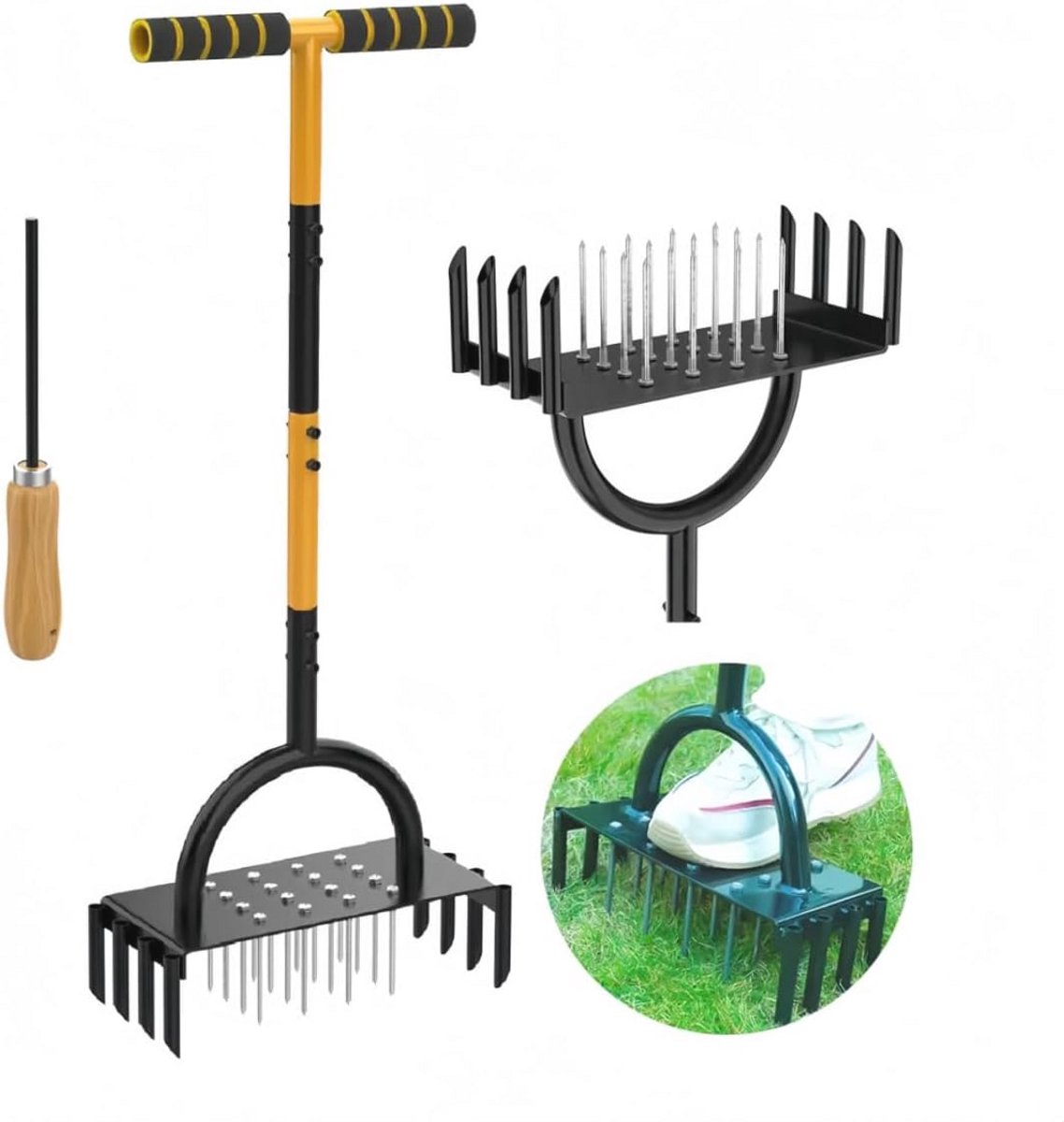 Handmatige Gazonbeluchter met 16 Stuks Stalen Spikes - Tuingras Beluchting Gereedschap