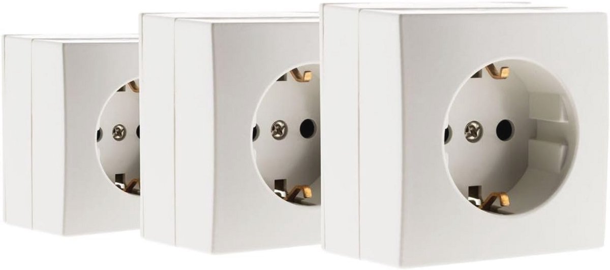 Schuko-stopcontact 16A wit - 3 stuks - Compatibel met standaardlijsten - Eenvoudige installatie en onderhoud