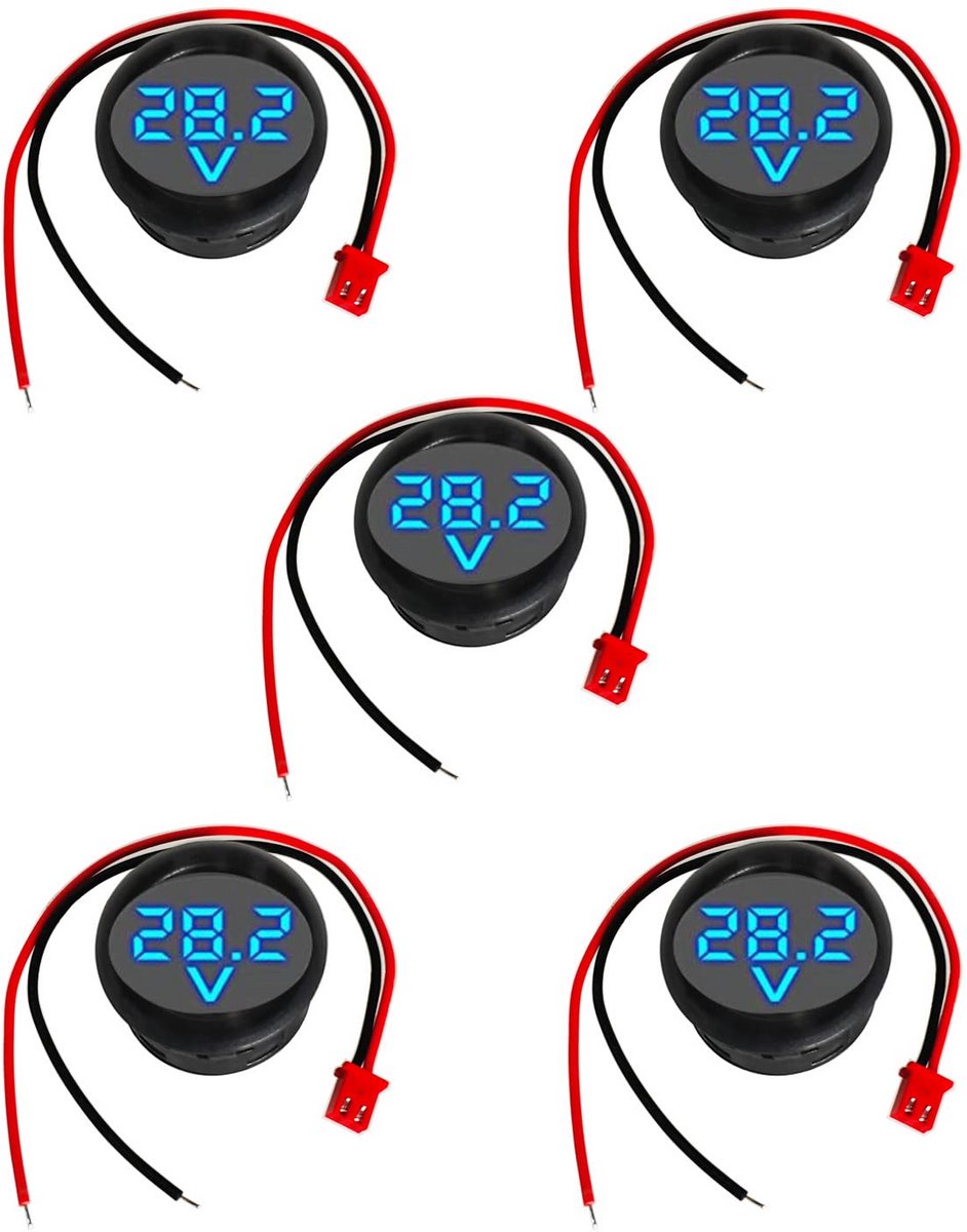 Mini volmeter DC 4-100V - Nauwkeurige digitale spanningsmeter met LED-display - Omgekeerde polariteitsbescherming - 5 stuks