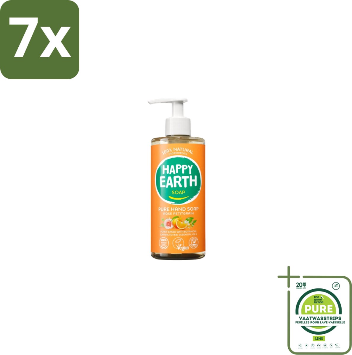 7 x Happy Earth – Handzeep – 100% Natuurlijk Rose Petitgrain – 300 ml - Grootverpakking - Natuurlijke Handzeep - Vegan Handzeep - Handzeep Met Bloemige Geur - Handzeep Met Frisse Geur - Handzeep Voor Huid