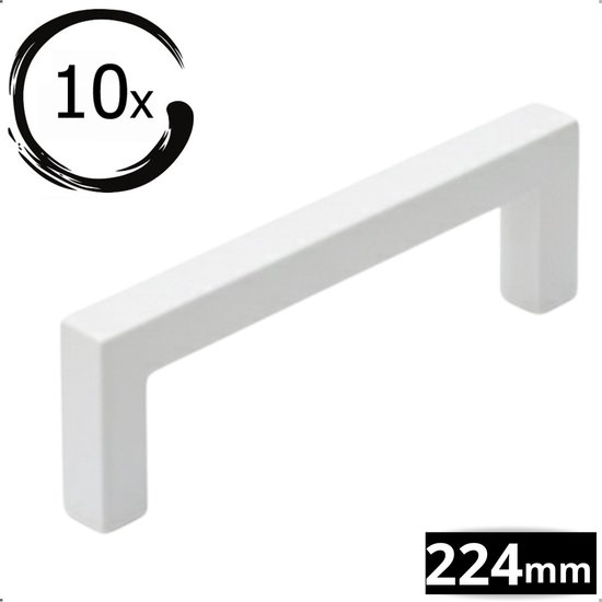 Poignées Dallas en acier inoxydable Wit 224 MM, lot de 10 pièces - Poignées de placard de cuisine - Poignées de porte - Poignées d'armoire - Fixations pour meuble - Poignée de cuisine - Poignée de porte Wit