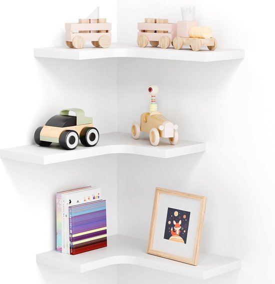 Suhu Wandrek, hout, L-vormig hoekrek, hangend, wandplank, keukenrek, kruidenrek, zwevend rek, verborgen modern design, voor woonkamer, slaapkamer