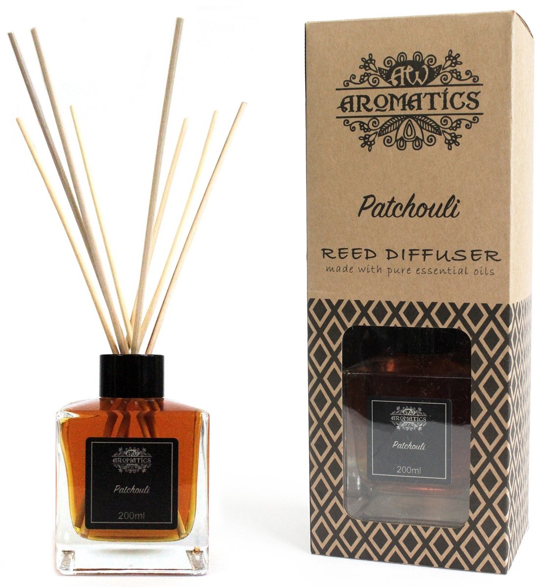 AW aromatics - geurstokjes - patchouli - 200 ml - etherische olie - aromatherapie