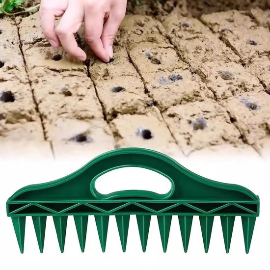 2-Stuks Zaaimachine - Tuingereedschapset - 12-gats zaaimachine - zaai gereedschapset - Gatenpons voor het zaaien van grond -Handgereedschap voor de tuin - 26 cm - Geschikt voor groenten, bloemen en kruiden - Groen van Louêtte — afbeelding 2